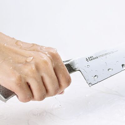 Нож поварской «Диакросс» сантоку сталь нерж. ,H=20,L=295/165,B=25мм металлич., изображение 2